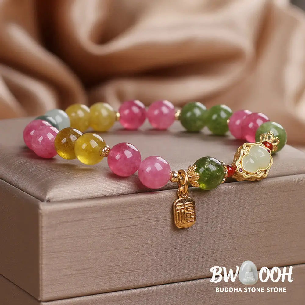 Buddha Stones Tourmaline Fu Character Love Bracelet - BWOOOH - Tourmaline(Wrist Circumference: 14-16cm) - Bracelet