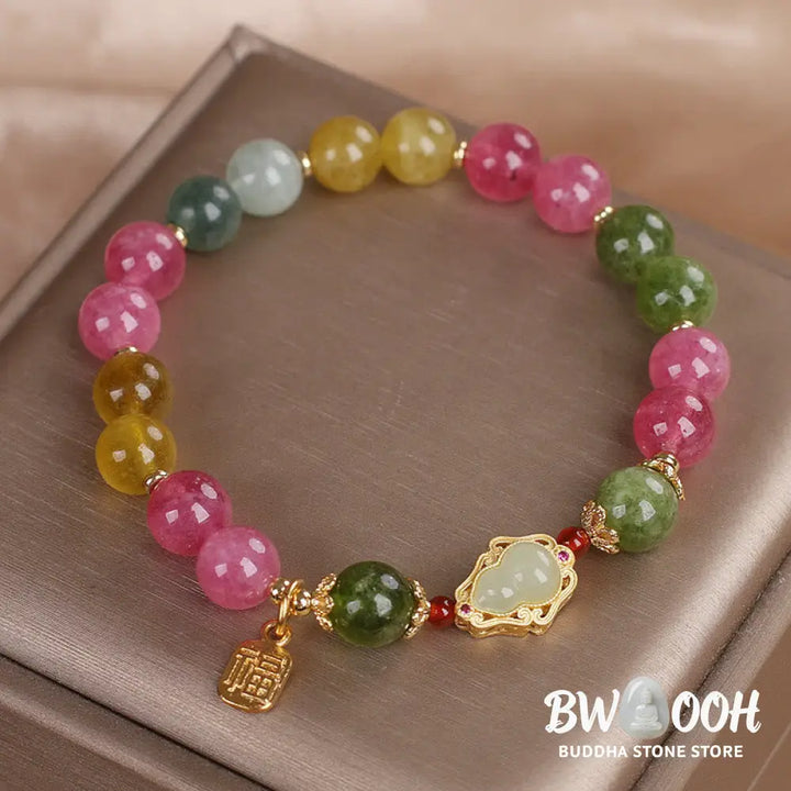Buddha Stones Tourmaline Fu Character Love Bracelet - BWOOOH - Tourmaline(Wrist Circumference: 14-16cm) - Bracelet