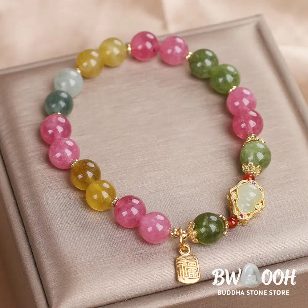 Buddha Stones Tourmaline Fu Character Love Bracelet - BWOOOH - Tourmaline(Wrist Circumference: 14-16cm) - Bracelet
