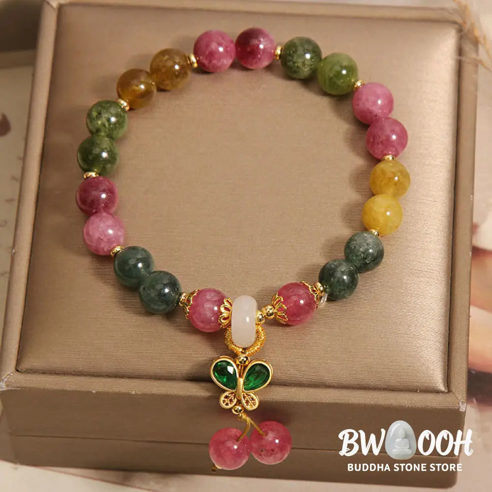 Buddha Stones Tourmaline Jade Butterfly Wisdom Bracelet - BWOOOH - Tourmaline(Wrist Circumference: 14-16cm) - Bracelet