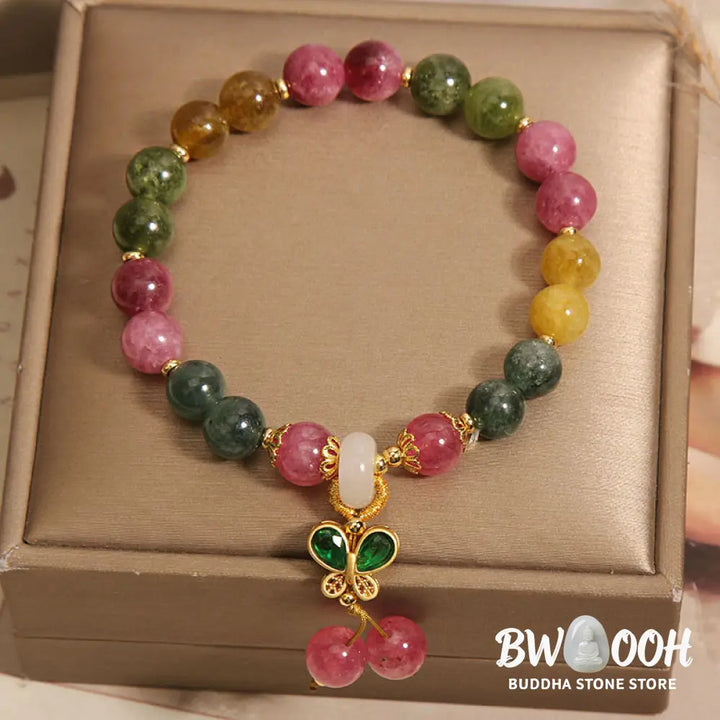 Buddha Stones Tourmaline Jade Butterfly Wisdom Bracelet - BWOOOH - Tourmaline(Wrist Circumference: 14-16cm) - Bracelet