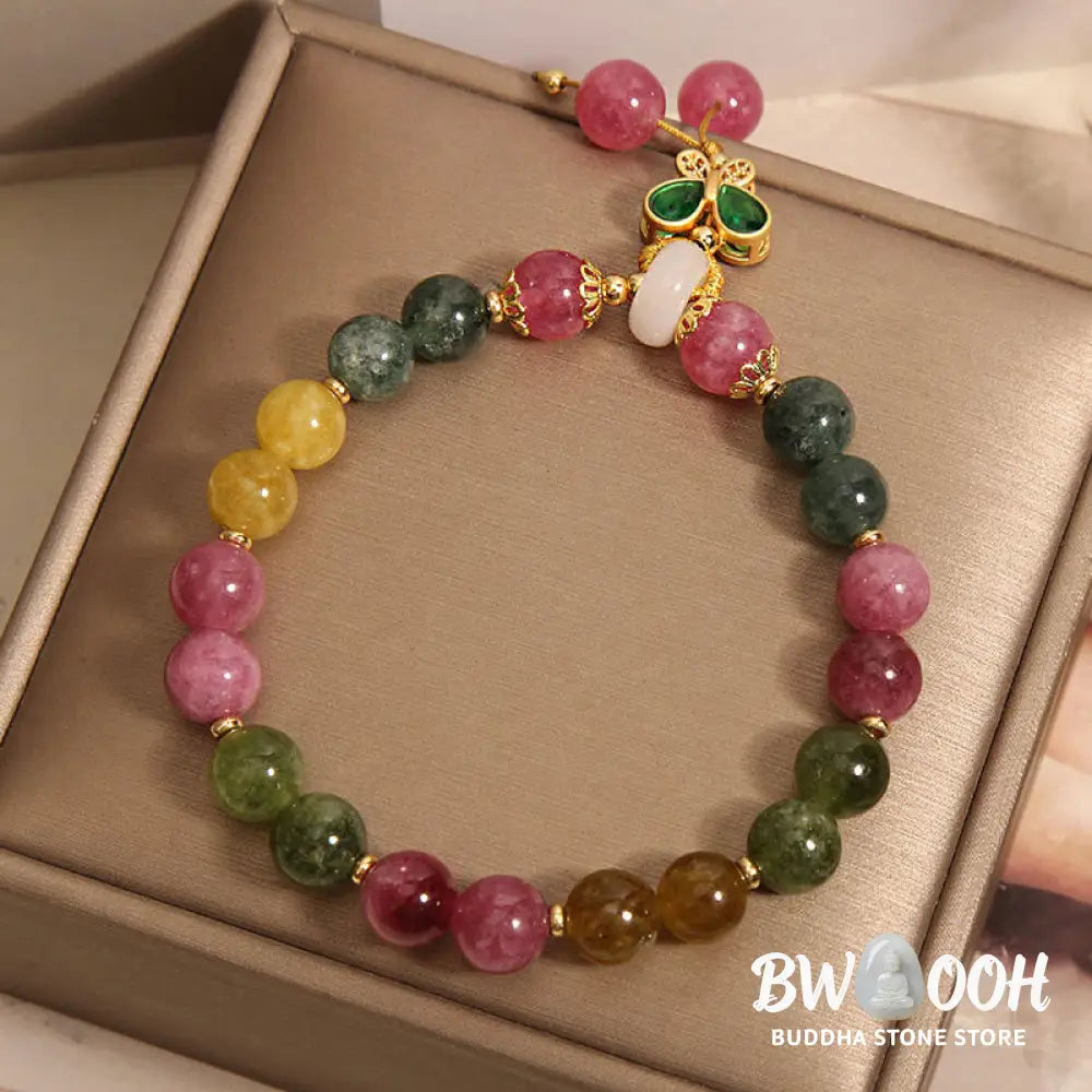 Buddha Stones Tourmaline Jade Butterfly Wisdom Bracelet - BWOOOH - Tourmaline(Wrist Circumference: 14-16cm) - Bracelet