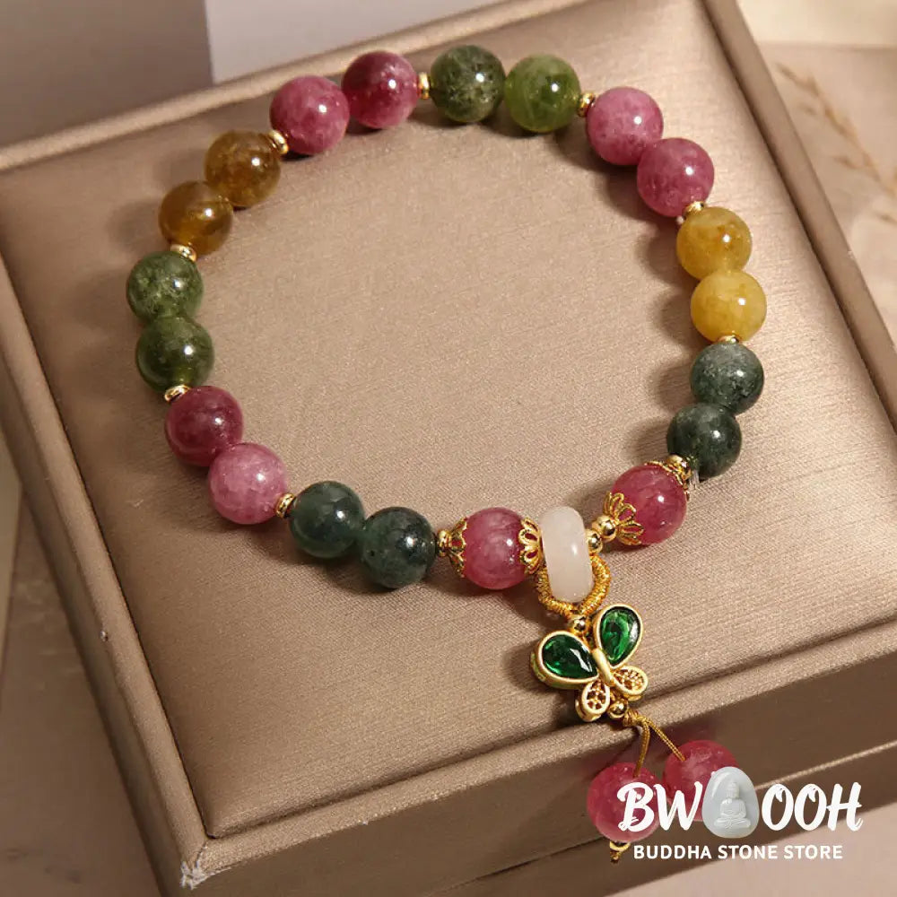 Buddha Stones Tourmaline Jade Butterfly Wisdom Bracelet - BWOOOH - Tourmaline(Wrist Circumference: 14-16cm) - Bracelet