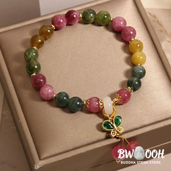 Buddha Stones Tourmaline Jade Butterfly Wisdom Bracelet - BWOOOH - Tourmaline(Wrist Circumference: 14-16cm) - Bracelet
