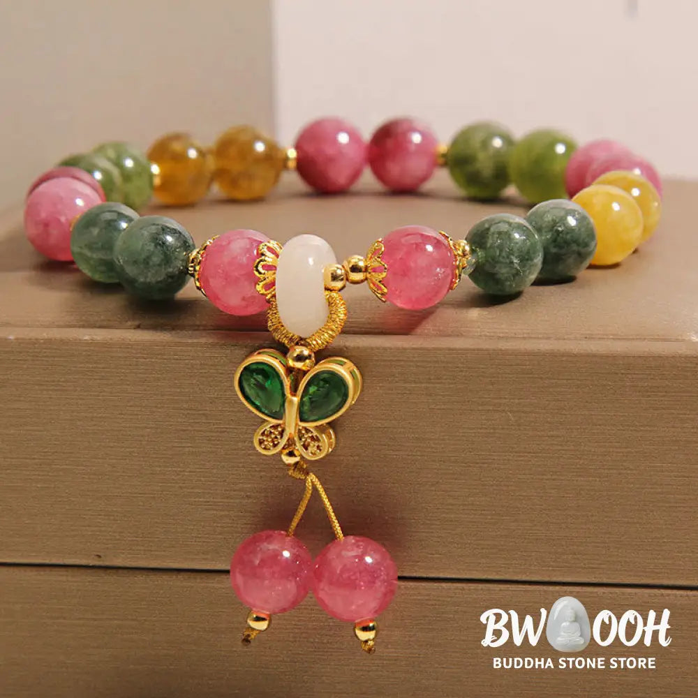 Buddha Stones Tourmaline Jade Butterfly Wisdom Bracelet - BWOOOH - Tourmaline(Wrist Circumference: 14-16cm) - Bracelet