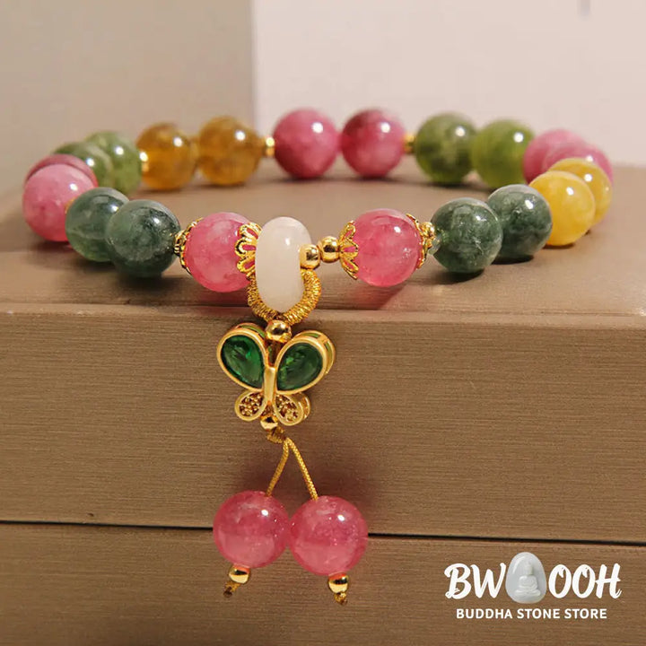 Buddha Stones Tourmaline Jade Butterfly Wisdom Bracelet - BWOOOH - Tourmaline(Wrist Circumference: 14-16cm) - Bracelet