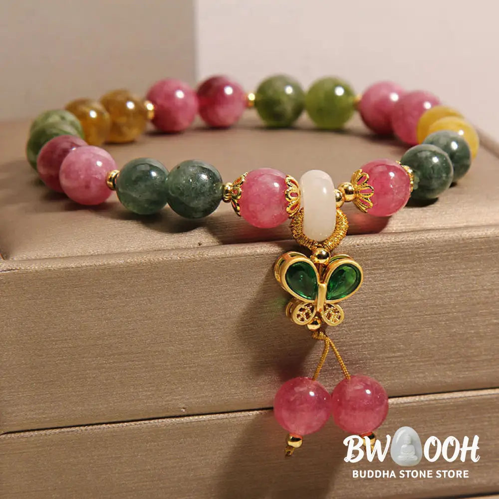 Buddha Stones Tourmaline Jade Butterfly Wisdom Bracelet - BWOOOH - Tourmaline(Wrist Circumference: 14-16cm) - Bracelet