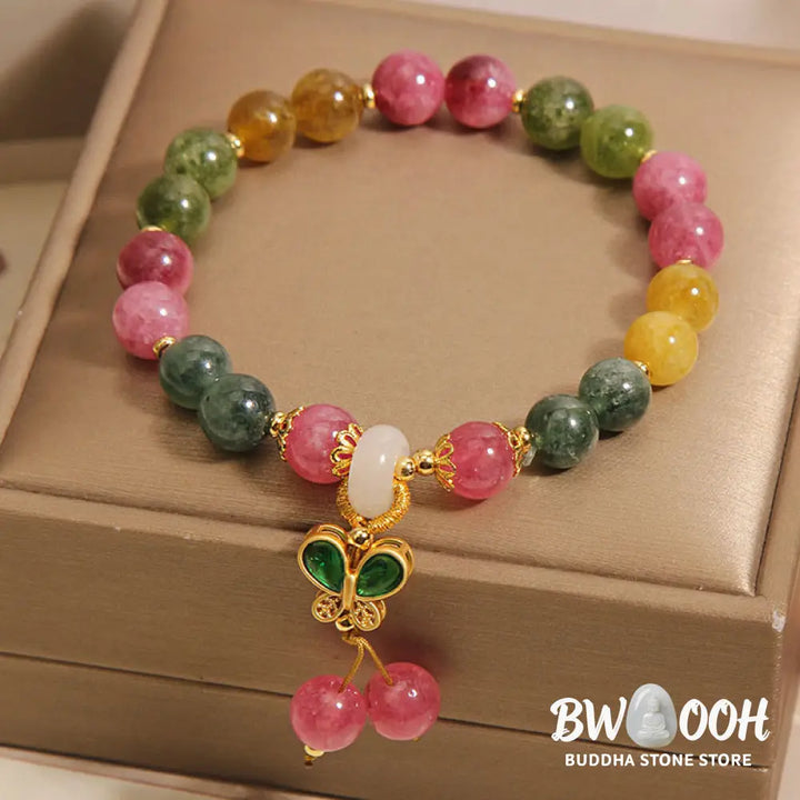 Buddha Stones Tourmaline Jade Butterfly Wisdom Bracelet - BWOOOH - Tourmaline(Wrist Circumference: 14-16cm) - Bracelet