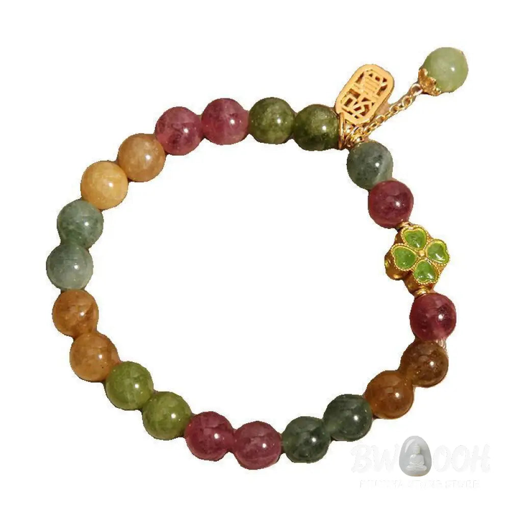 Buddha Stones Tourmaline Jade Colorful Four-leaf Clover Positive Bracelet - BWOOOH - Tourmaline Jade(Wrist