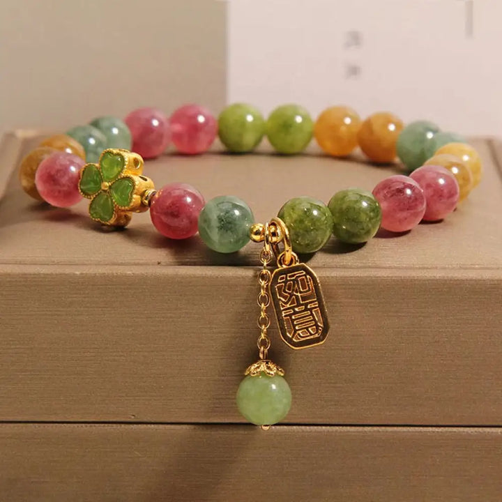 BWOOOH Tourmaline Jade Colorful Four-leaf Clover Positive Bracelet - BWOOOH - Tourmaline Jade(Wrist