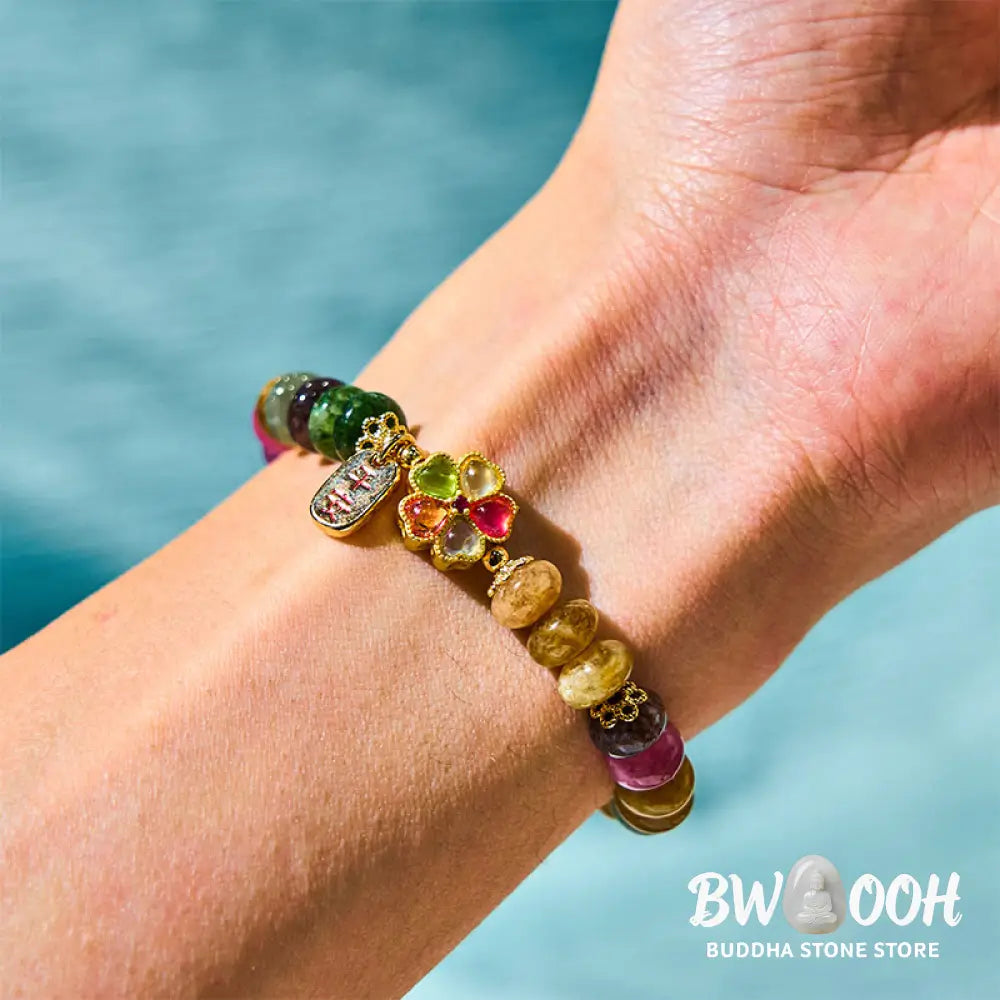 Buddha Stones Tourmaline Jade Safe And Well Love Bracelet - BWOOOH - Tourmaline(Wrist Circumference: 14-16cm) - Bracelet