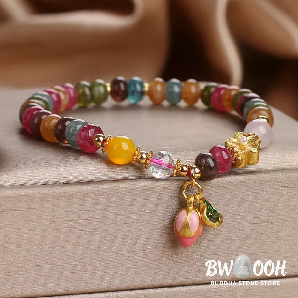 Buddha Stones Tourmaline Lotus Seedpod Wisdom Bracelet - BWOOOH - Tourmaline(Wrist Circumference: 14-16cm) - Bracelet