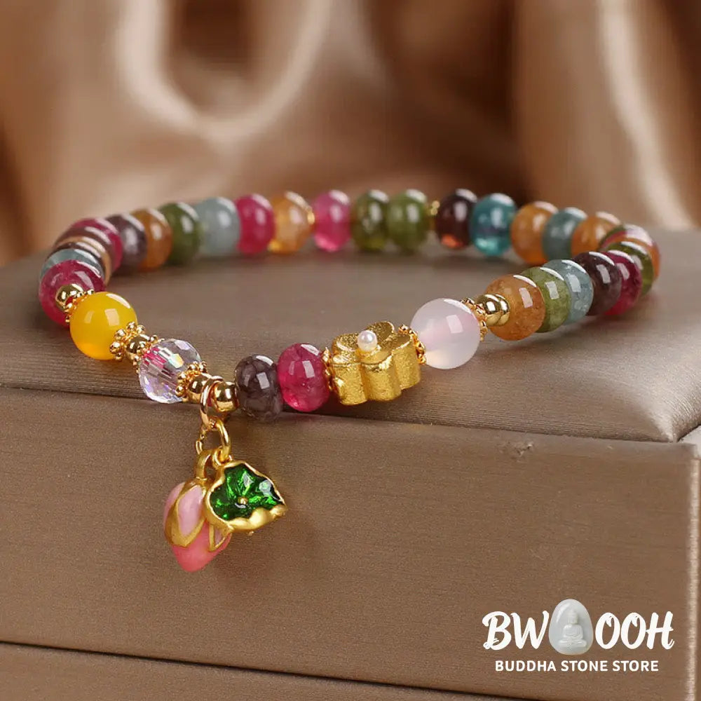 Buddha Stones Tourmaline Lotus Seedpod Wisdom Bracelet - BWOOOH - Tourmaline(Wrist Circumference: 14-16cm) - Bracelet