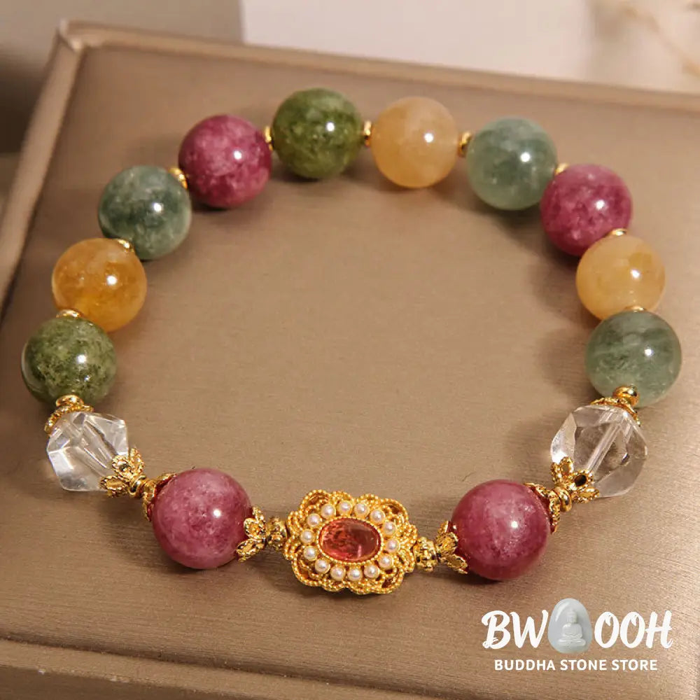 Buddha Stones Tourmaline Pearl Pink Crystal White Crystal Wisdom Bracelet - BWOOOH - Tourmaline(Wrist Circumference: