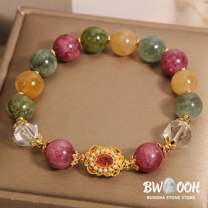 Buddha Stones Tourmaline Pearl Pink Crystal White Crystal Wisdom Bracelet - BWOOOH - Tourmaline(Wrist Circumference: