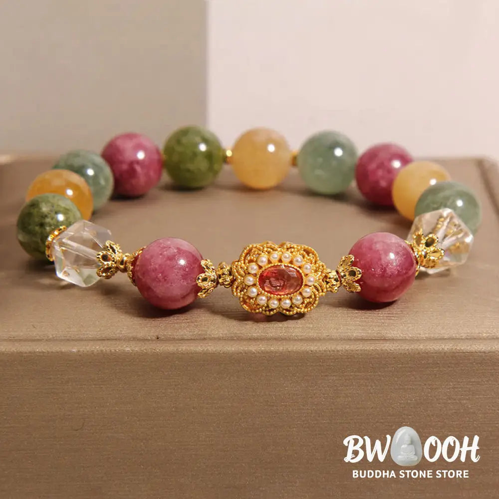 Buddha Stones Tourmaline Pearl Pink Crystal White Crystal Wisdom Bracelet - BWOOOH - Tourmaline(Wrist Circumference: