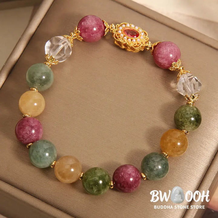 Buddha Stones Tourmaline Pearl Pink Crystal White Crystal Wisdom Bracelet - BWOOOH - Tourmaline(Wrist Circumference:
