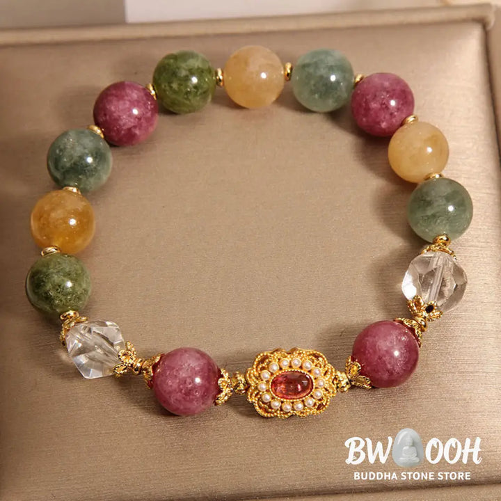 Buddha Stones Tourmaline Pearl Pink Crystal White Crystal Wisdom Bracelet - BWOOOH - Tourmaline(Wrist Circumference: