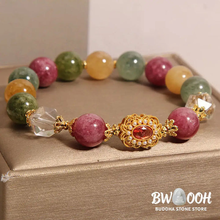 Buddha Stones Tourmaline Pearl Pink Crystal White Crystal Wisdom Bracelet - BWOOOH - Tourmaline(Wrist Circumference: