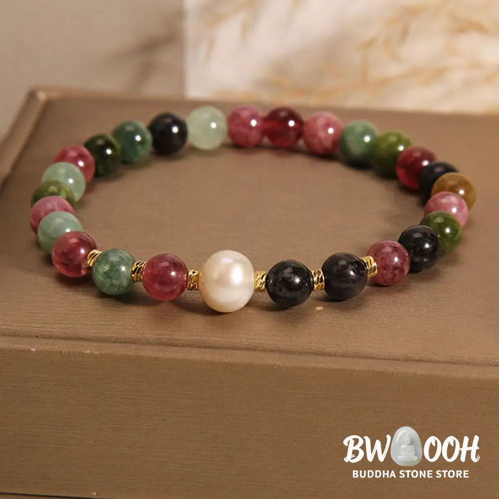Buddha Stones Tourmaline Pearl Wisdom Bracelet - BWOOOH - Tourmaline Pearl(Wrist Circumference: 14-16cm) - Bracelet
