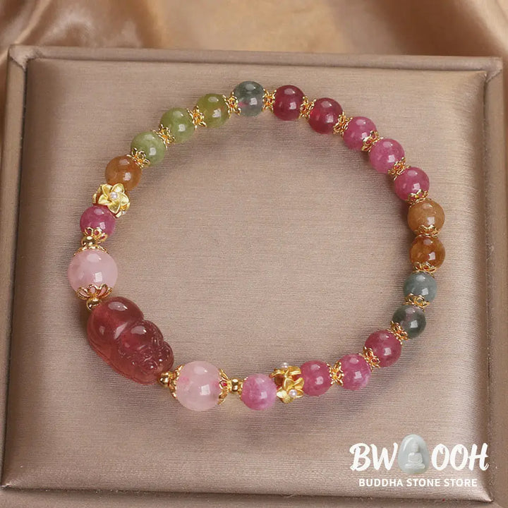 Buddha Stones Tourmaline Strawberry Quartz Pink Crystal PIXIU Love Bracelet - BWOOOH - Bracelet
