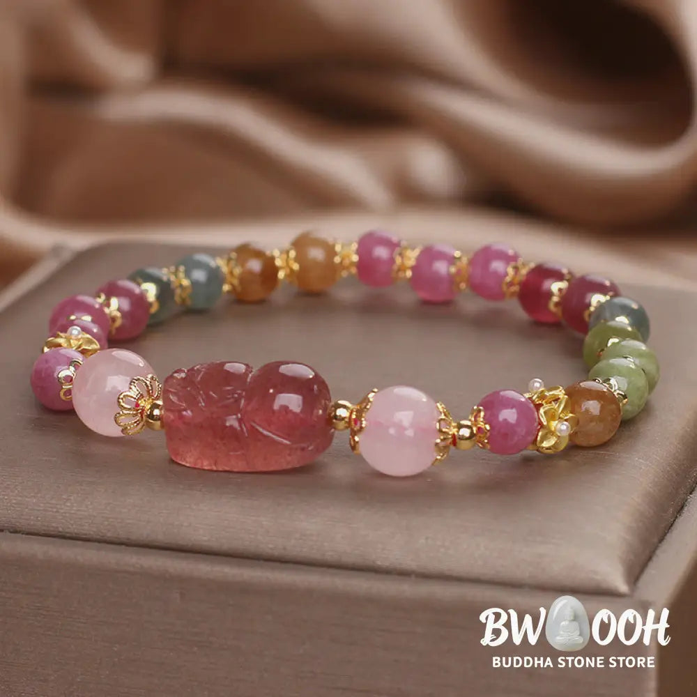 Buddha Stones Tourmaline Strawberry Quartz Pink Crystal PIXIU Love Bracelet - BWOOOH - Bracelet