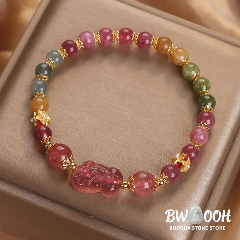 Buddha Stones Tourmaline Strawberry Quartz Pink Crystal PIXIU Love Bracelet - BWOOOH - Bracelet