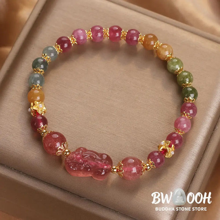Buddha Stones Tourmaline Strawberry Quartz Pink Crystal PIXIU Love Bracelet - BWOOOH - Bracelet