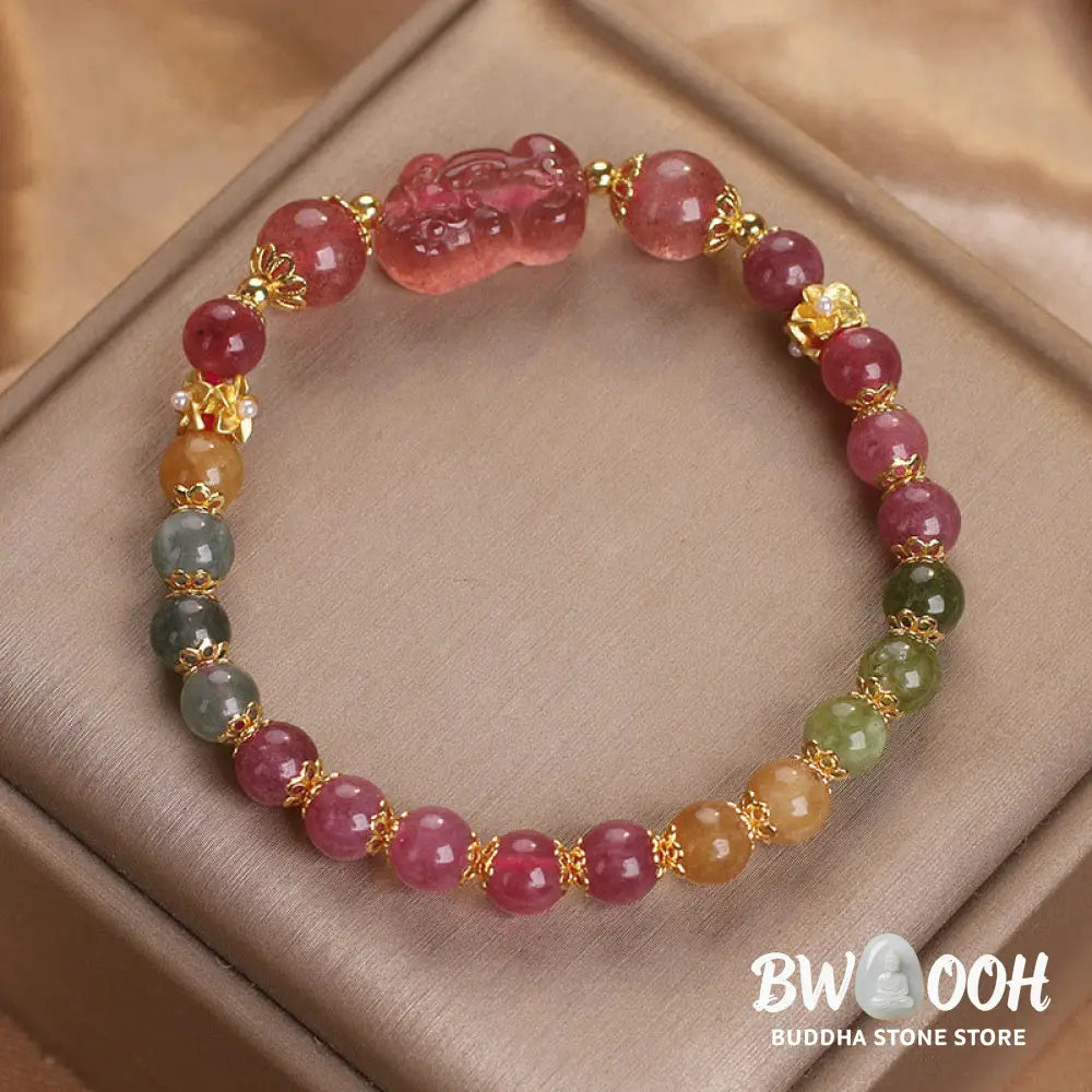 Buddha Stones Tourmaline Strawberry Quartz Pink Crystal PIXIU Love Bracelet - BWOOOH - Bracelet
