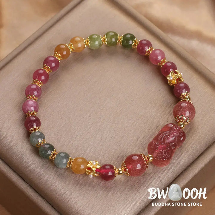 Buddha Stones Tourmaline Strawberry Quartz Pink Crystal PIXIU Love Bracelet - BWOOOH - Bracelet