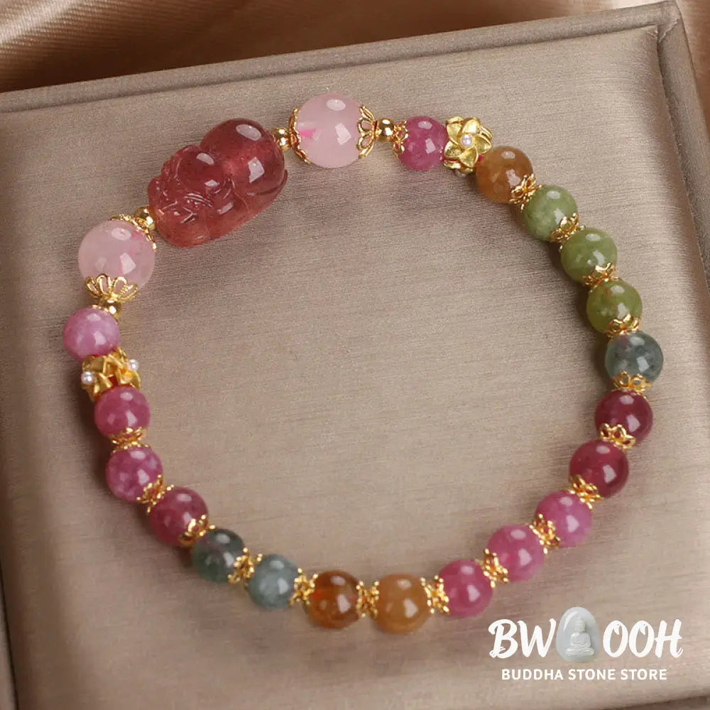 Buddha Stones Tourmaline Strawberry Quartz Pink Crystal PIXIU Love Bracelet - BWOOOH - Bracelet