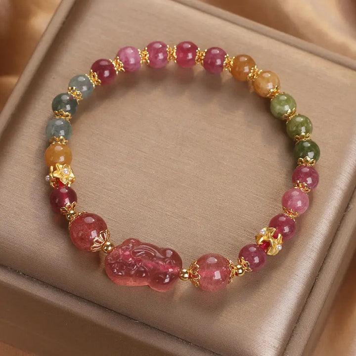 BWOOOH Tourmaline Strawberry Quartz Pink Crystal PIXIU Love Bracelet - BWOOOH - Tourmaline Strawberry