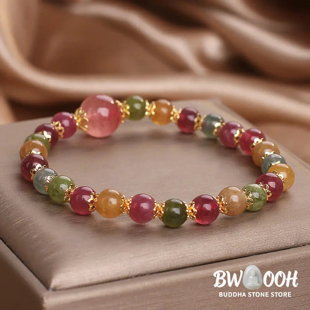Buddha Stones Tourmaline Strawberry Quartz Wisdom Bracelet - BWOOOH - Tourmaline(Wrist Circumference: 14-16cm)