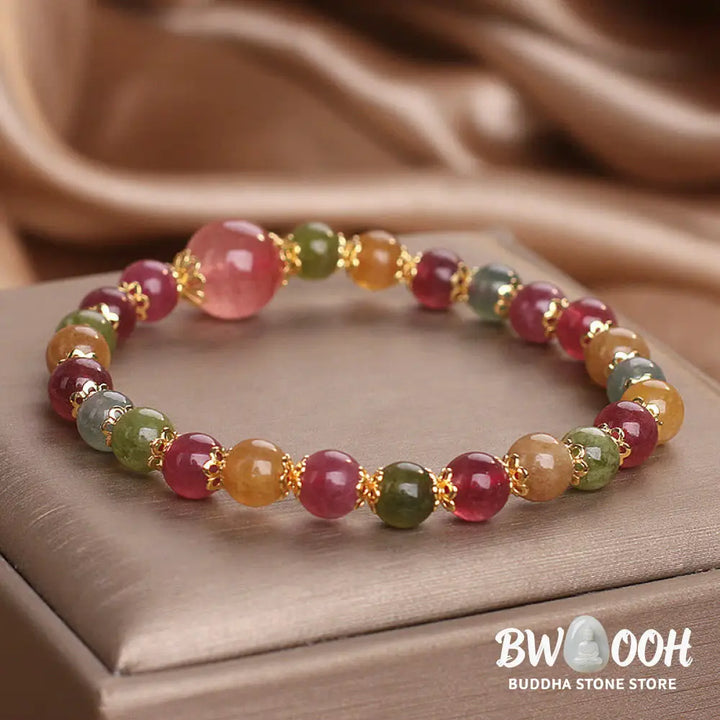 Buddha Stones Tourmaline Strawberry Quartz Wisdom Bracelet - BWOOOH - Tourmaline(Wrist Circumference: 14-16cm)