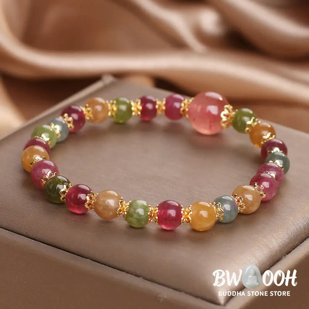 Buddha Stones Tourmaline Strawberry Quartz Wisdom Bracelet - BWOOOH - Tourmaline(Wrist Circumference: 14-16cm)