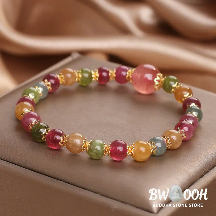 Buddha Stones Tourmaline Strawberry Quartz Wisdom Bracelet - BWOOOH - Tourmaline(Wrist Circumference: 14-16cm)