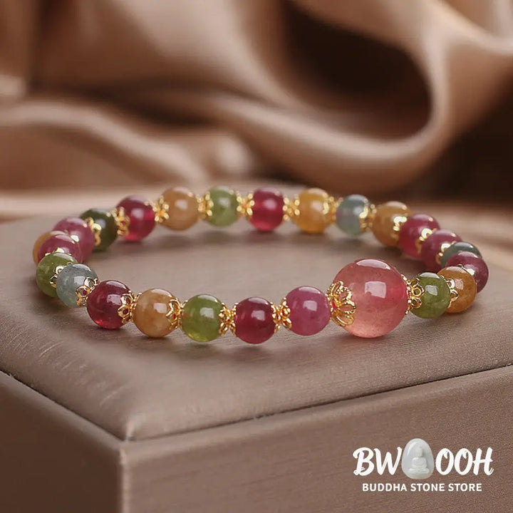 Buddha Stones Tourmaline Strawberry Quartz Wisdom Bracelet - BWOOOH - Tourmaline(Wrist Circumference: 14-16cm)