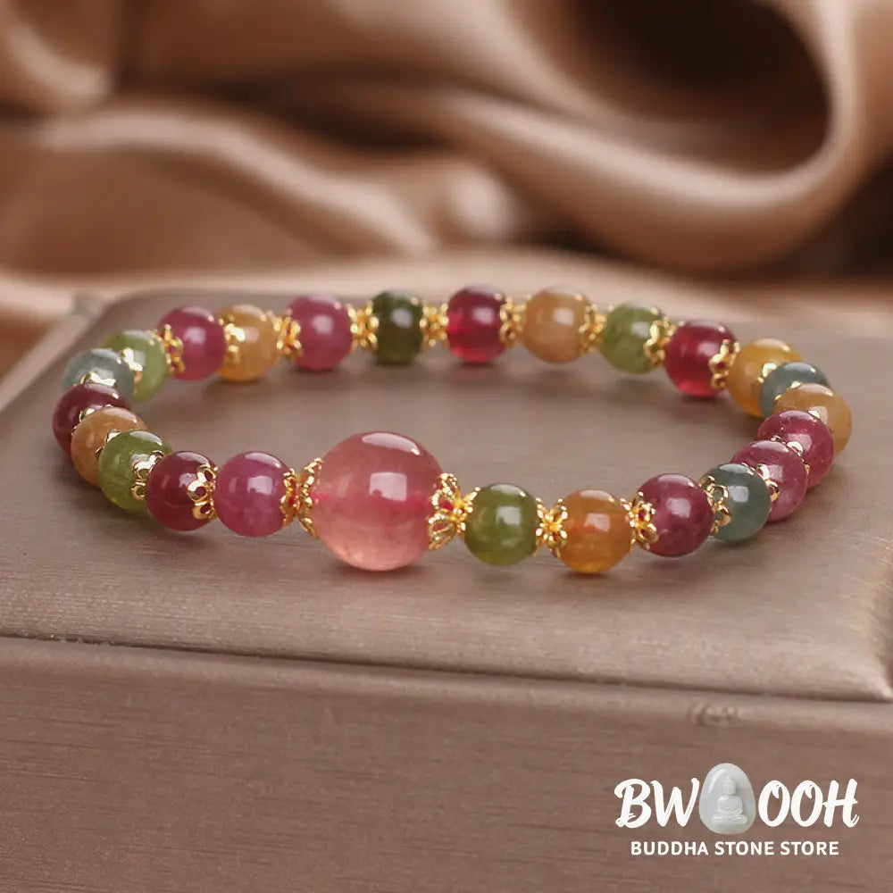 Buddha Stones Tourmaline Strawberry Quartz Wisdom Bracelet - BWOOOH - Tourmaline(Wrist Circumference: 14-16cm)