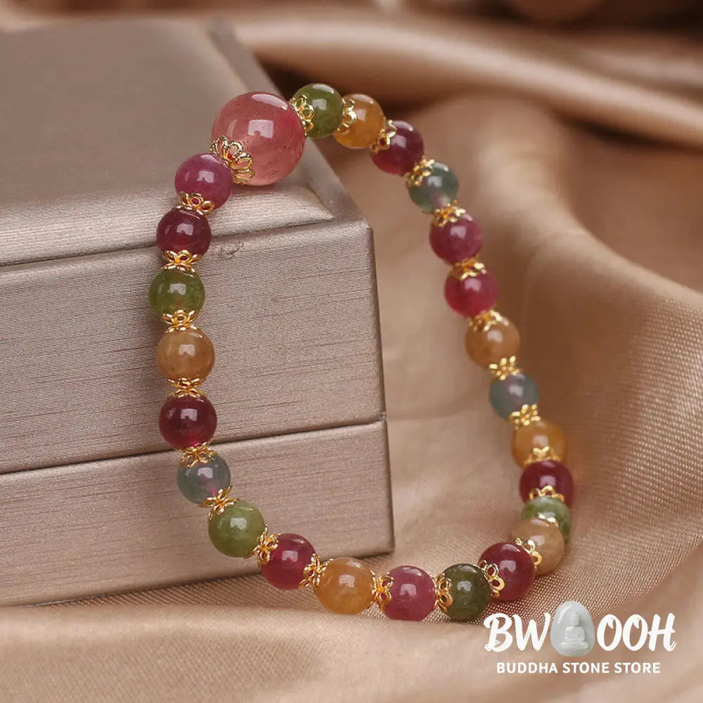 Buddha Stones Tourmaline Strawberry Quartz Wisdom Bracelet - BWOOOH - Tourmaline(Wrist Circumference: 14-16cm)