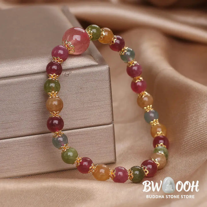 Buddha Stones Tourmaline Strawberry Quartz Wisdom Bracelet - BWOOOH - Tourmaline(Wrist Circumference: 14-16cm)