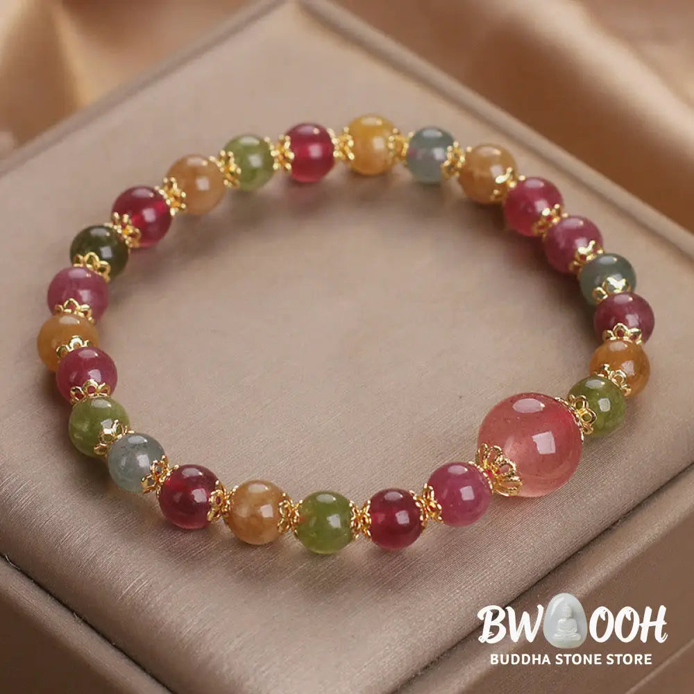 Buddha Stones Tourmaline Strawberry Quartz Wisdom Bracelet - BWOOOH - Tourmaline(Wrist Circumference: 14-16cm)