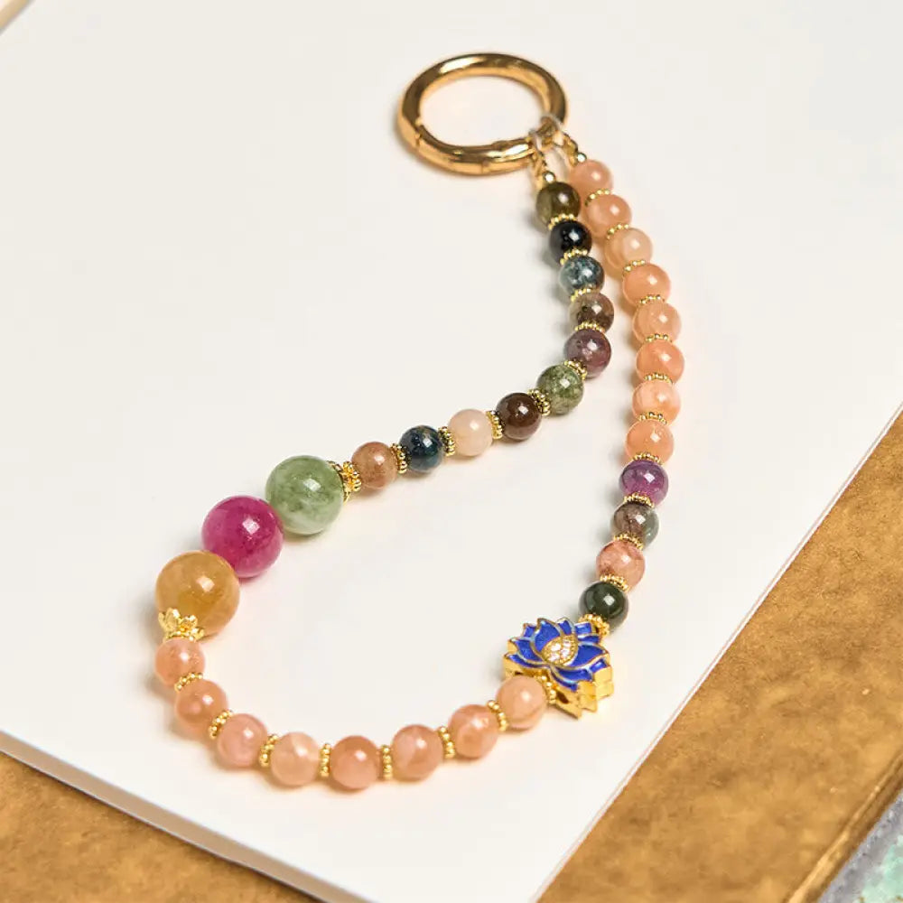 BWOOOH Tourmaline Sun Stone Lotus Positive Key Chain Phon