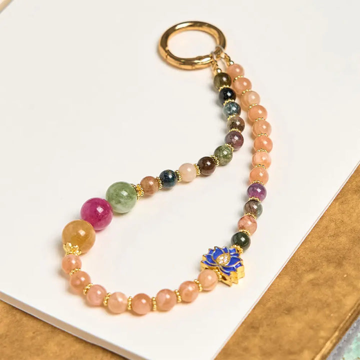 BWOOOH Tourmaline Sun Stone Lotus Positive Key Chain Phon