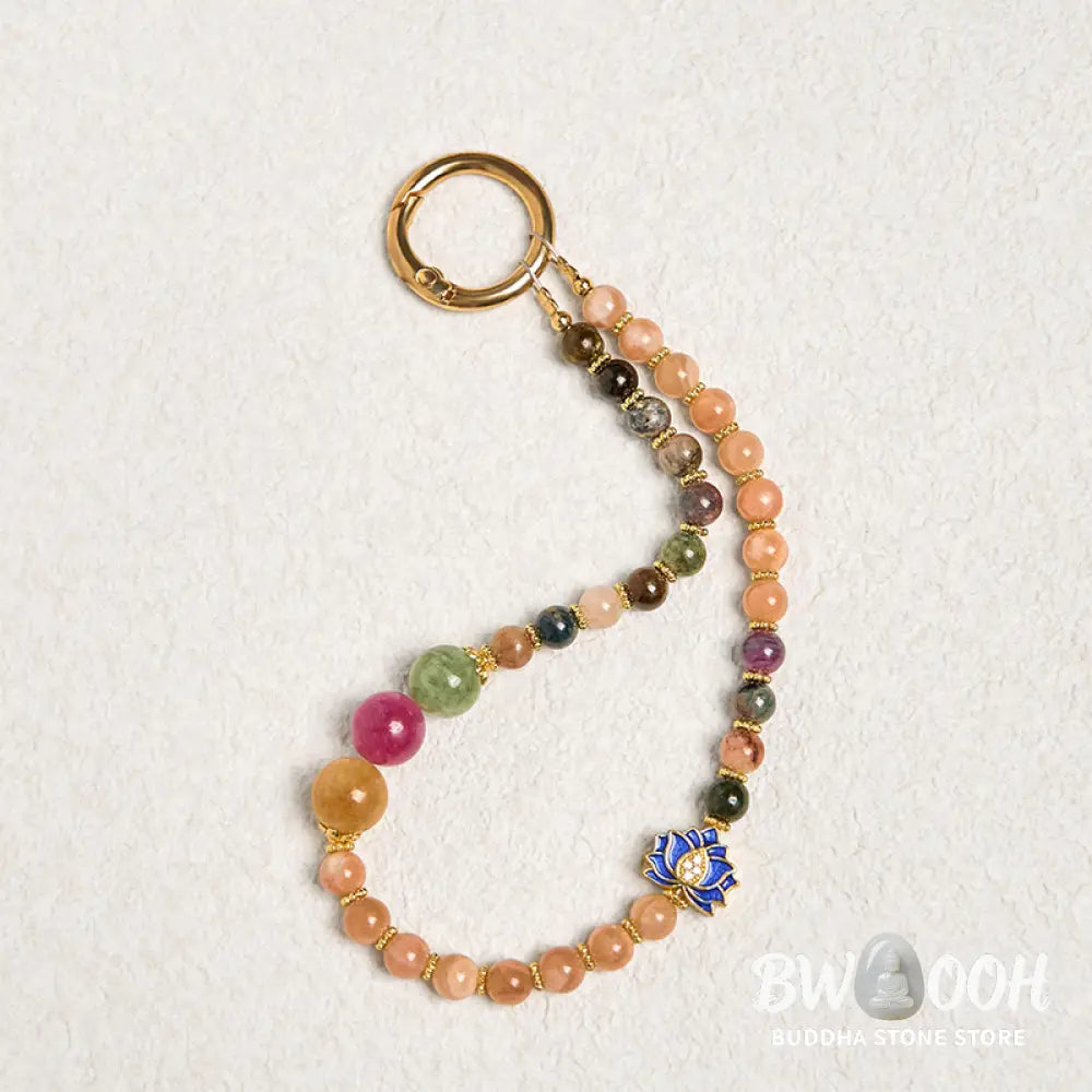 Buddha Stones Tourmaline Sun Stone Lotus Positive Key Chain Phone Hanging Decoration - Tourmaline Sun Stone - Key Chain