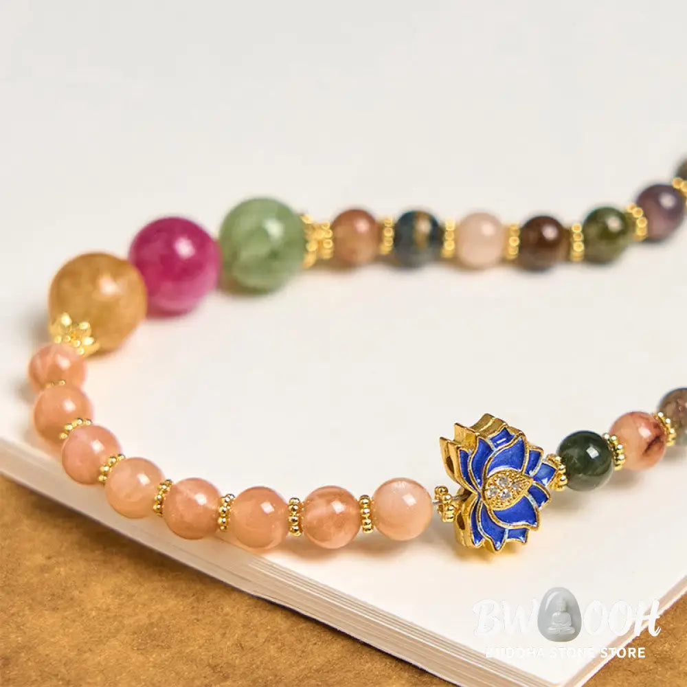 Buddha Stones Tourmaline Sun Stone Lotus Positive Key Chain Phone Hanging Decoration - Tourmaline Sun Stone - Key Chain