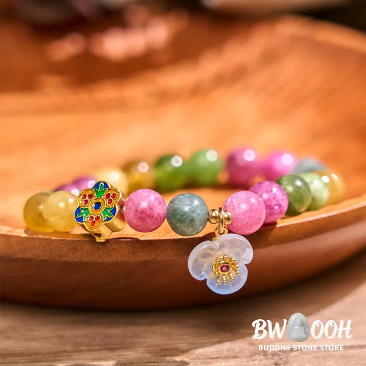 Buddha Stones Tourmaline Wisdom Flower Bracelet - BWOOOH - Tourmaline(Wrist Circumference: 14-16cm) - Bracelet