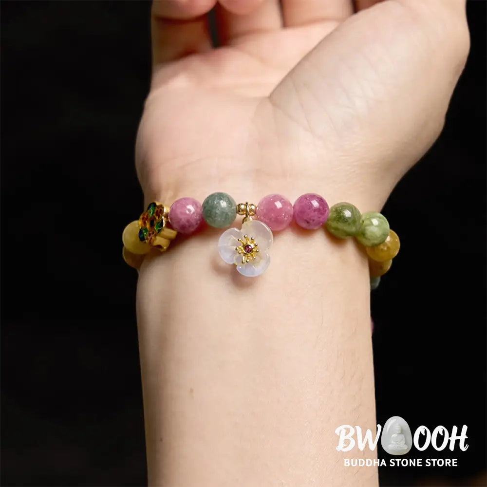 Buddha Stones Tourmaline Wisdom Flower Bracelet - BWOOOH - Tourmaline(Wrist Circumference: 14-16cm) - Bracelet