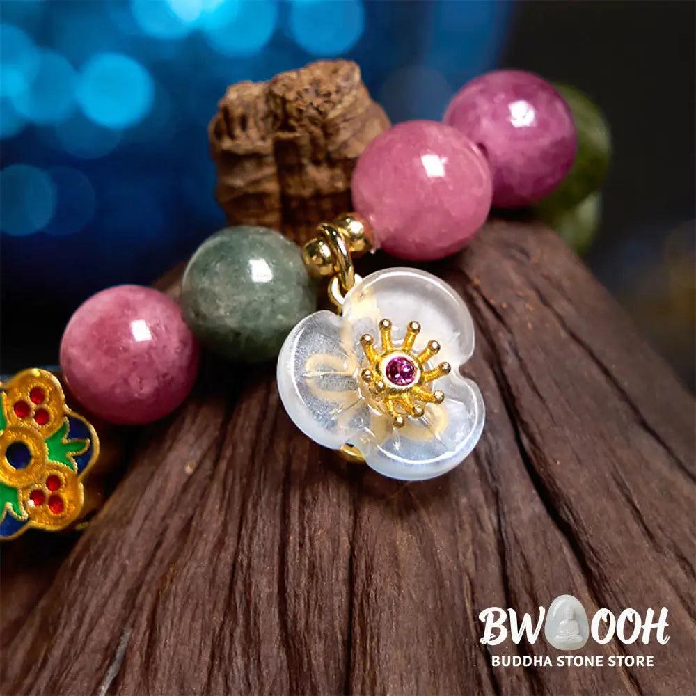 Buddha Stones Tourmaline Wisdom Flower Bracelet - BWOOOH - Tourmaline(Wrist Circumference: 14-16cm) - Bracelet