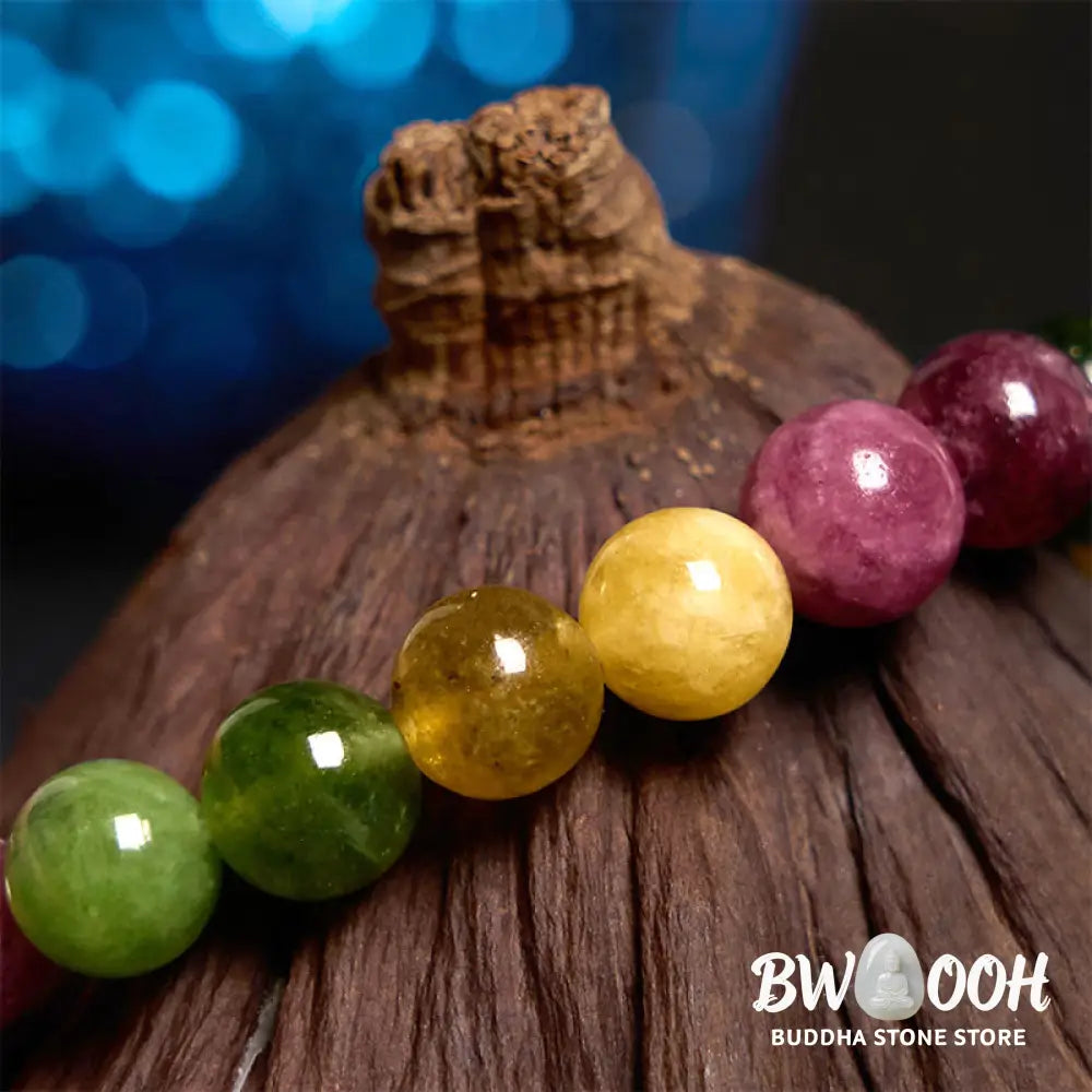 Buddha Stones Tourmaline Wisdom Flower Bracelet - BWOOOH - Tourmaline(Wrist Circumference: 14-16cm) - Bracelet