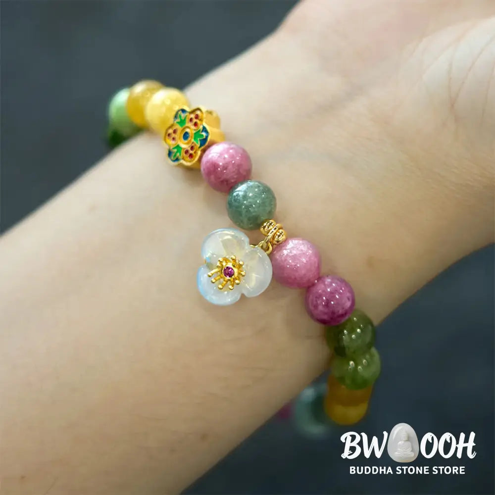 Buddha Stones Tourmaline Wisdom Flower Bracelet - BWOOOH - Tourmaline(Wrist Circumference: 14-16cm) - Bracelet